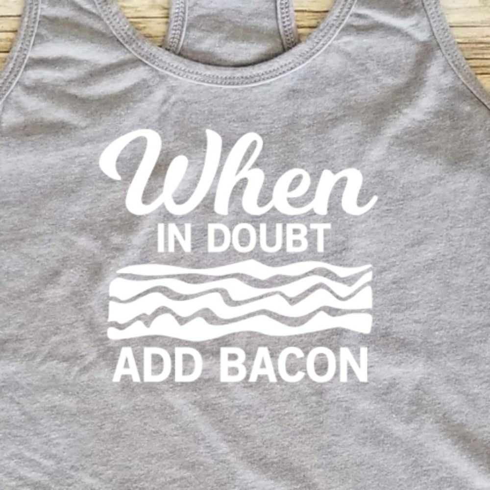 Funny Bacon Lover Graphic Tank – Women’s Gray Racerback Shirt - Picture 2 of 3